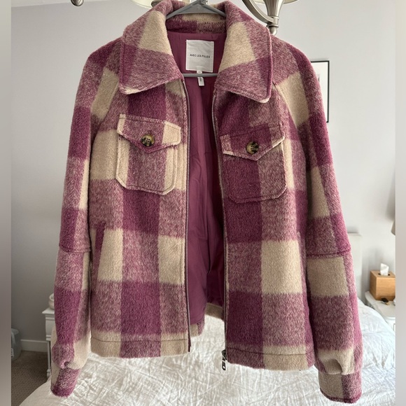 SOLD - Avec Les Filles NWOT Purple Check Zip Flannel Jacket - Picture 1 of 5